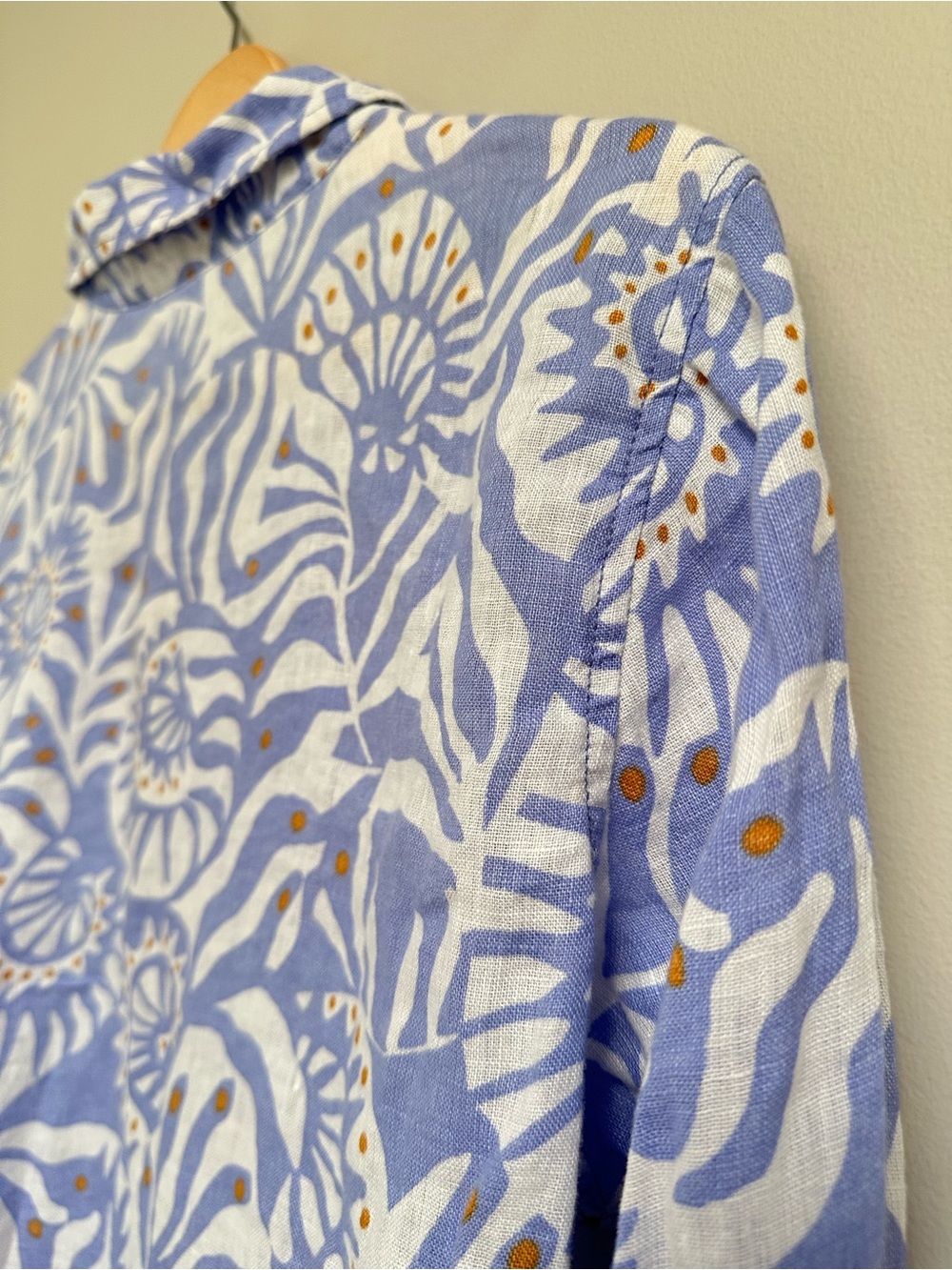 Nicole Miller 100% Linen Long Sleeve Shell Pattern Printed Blouse Women’s Large - Picture 10 of 12